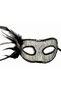 Black Color Side Feathered Sequin Embroidered Party Mask 23X12 cm - 2