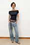 Women's Madonna Collar Off Shoulder Short Sleeve Stylish Casual Crop Blouse - 2