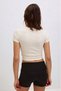 Women's Crew Neck Short Sleeve Crop Blouse with Twist Detail on the Front - 3