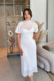 Elegant Midi White Lace Dress with High Collar Lining - 7
