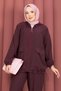 Hooded Zipper Detailed Casual Double Set in Plum - 2