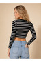 Red White Striped V-Neck Long Sleeve Crop Blouse – Black White Striped V-Neck Long Sleeve Crop Blouse Stretchy Fabric Women's Top - 3