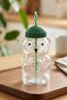 Borosilicate Glass Figured Water Bottle, Flask Water Bottle 580ml Green - 3