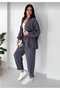Women's Gray Shirt Collar Buttoned Oversize Shirt Elastic Waist Pants Modal Two-Piece Set - 5