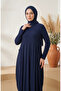 Sandy Fabric Pocket Hijab Dress 5656-08 Navy Blue - 3