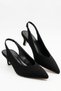 Qenor Women's Women's Black Crinkle Patent Leather Kitten Heel Slingback Pointed Toe Heeled Shoes Daily Casual Stylish Heels 3 cm - 4