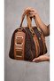 Alvina Model Women's Quilted Patterned Cylinder Large Size 4-Compartment Long Cross Strap Hand and Shoulder Bag Cream Brown Black - 2