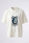 Hammerhead Shark Design Back Printed Cotton White Oversize T-Shirt