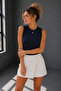 Women's Navy Blue Cotton Crew Neck Body-Hugging Zero Sleeve Basic Blouse - 4