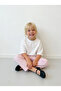 Girl's 100% Cotton Oversized Basic T-Shirt and Thin Woven Striped Elastic Waist Pocket Balloon Pants Two-Piece Set [Pink White] - 3