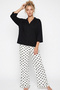 Black Shirt with Score Pattern Slim Soft Knitted Seasonal Buttoned Pajama Set 8053 - 2