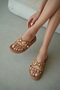 Ceron Embroidered Gold Stone and Adjustable Buckle Detailed Women's Slippers - Taba Suede - 2