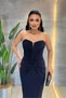 Jersey Fabric Knot Strapless Detailed Pencil Dress - Dark Blue - 4