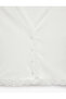 Viscose Blend V-Neck Long Sleeve Buttoned Lace Detailed Crop T-Shirt - 8