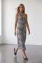 Black low neck scarf detailed patterned midi length dress alc-x15547 - 3
