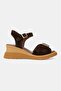 Women's Brown Suede Genuine Leather Strap-Buckle Platform Heel Daily Sandals - 6
