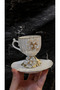 Luxury Pearl Flower Detailed Coffee Cup Set |   Stylish Turkish Coffee Cup with Gold Footed Base, Daisy - 2