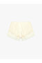 Elastic Waist Comfortable Fit Lace Satin Shorts Pajama Bottoms - 2