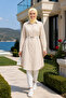 Women's Striped Patterned Belted Linen Beige Shirt - 3