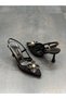 Black Mesh Floral Buckle Women's Heeled Shoes - 9