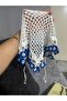 Mesh Summer Bandana with Evil Eye Beads, Beanie Hair Accessory, White Triangle Bandana Scarf - 2