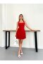 Women's Red Square Neck Backless Summer Dress