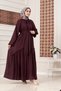 Mira Hijab Dress with Gathered Skirt Detail-Mürdüm - 4