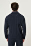 Straight Slim Fit Shirt Collar Zippered Men's Coat Pants Navy Blue - 17166.26Y - 5