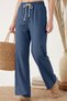 Women's Muslin Palazzo Trousers - Navy Blue Wide Leg High Waist - 3