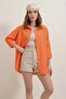 Women's Basic Oversize Cotton Orange Shirt - 2