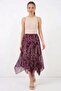 Women's Asymmetrical Patterned Chiffon Plum Skirt - 3
