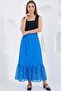 Women's Flounced Floral Patterned Chiffon Cobalt Blue Skirt - 7