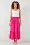 Women's Ruffled Open Hem Fuchsia Skirt - 2