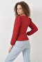 Women's Round Neck Embossed Fabric Red Blouse - 7