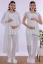 Cotton Pajama Set for Pregnant and Postpartum Women with Adjustable Waist Elastic Effortt - Ecru