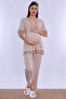 Adjustable Waist Elasticated Maternity Pajama Set with Dressing Gown Effortt - Beige - 5
