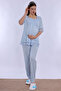 Adjustable Waist Detailed Maternity Pajama Set with Breastfeeding Feature Effortt - Blue - 6