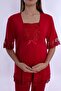 Adjustable Waist Detailed Maternity Pajama Set with Breastfeeding Feature Effortt - Cherry - 4