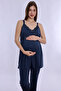 Maternity Pajama Set with Rope Straps and Nursing Feature Effortt - Navy Blue - 6