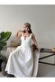 Women's Strappy Low-Cut Corset Detail Bell-Shaped Maxi Dress - 3