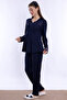Adjustable Waist Elastic Cotton Maternity Pajama Set Effortt - Navy Blue - 3