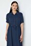 Elastic Waist Midi Dress with Ornamental Pockets - 4