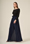 Women's Comfortable Fit Chiffon Pleated Trousers Navy Blue 30700 - 4