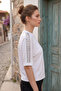 Women's Short Sleeve Blouse with Staple Detail on the Shoulder - 2