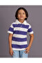 Boys Navy And White Striped Polo T-shirt