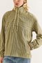 Women's Stand Collar Zippered Striped Stylish Shirt Khaki - 4
