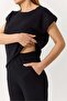 Women's short sleeve padded two-piece set black - 4