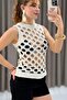 Thick strap mesh beige blouse - 2