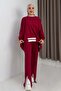 Women's Elastic Waist Draped Model Oversize Tracksuit Set Red