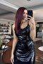 Women's Full Sequin Embroidered Thin Strap Stylish Evening Dress Black - 3